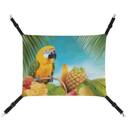 RKJVB Atmungsaktive Haustier-Hängematte mit verstellbaren Riemen, Sommer, Papagei, Ananas, Vögel, bedruckt, wendbar, Katzenbett, Hundematten für kleine Kaninchen, Frettchen, Meerschweinchen, 42 x 33 von RKJVB