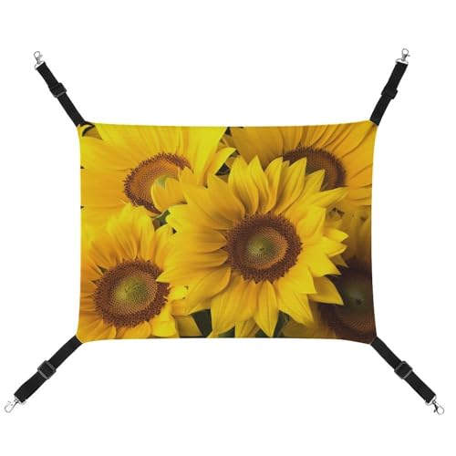 RKJVB Atmungsaktive Haustier-Hängematte mit verstellbaren Riemen, Sonnenblumen, gelbe Blumen, bedruckt, wendbar, Katzenbett, Hundematten für kleine Kaninchen, Frettchen, Meerschweinchen, 42 x 33 cm von RKJVB