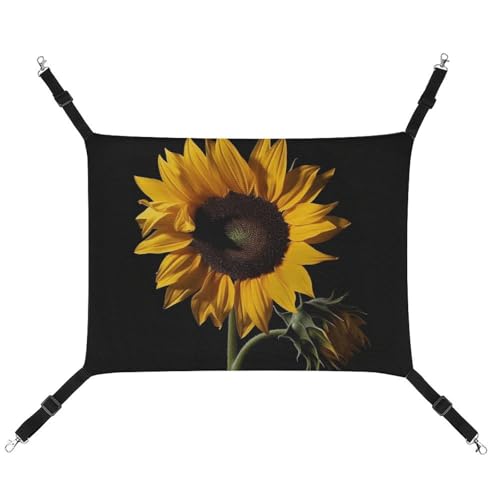 RKJVB Atmungsaktive Haustier-Hängematte mit verstellbaren Riemen, Sonnenblumen-Hintergrund, bedruckt, wendbar, Katzenbett, Hundematten für kleine Kaninchen, Frettchen, Meerschweinchen, 42 x 33 cm von RKJVB