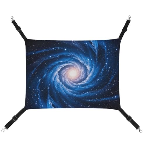 RKJVB Atmungsaktive Haustier-Hängematte mit verstellbaren Riemen, blau, Galaxie-Druck, wendbar, Katzenbett, Hundematten für kleine Kaninchen, Frettchen, Meerschweinchen, 42 x 33 cm von RKJVB