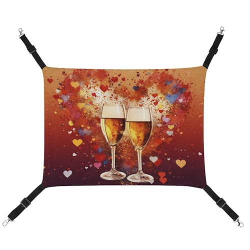 RKJVB Atmungsaktive Haustier-Hängematte mit verstellbaren Riemen, buntes Herz, Champagnerdruck, wendbar, Katzenbett, Hundematten für kleine Kaninchen, Frettchen, Meerschweinchen, 42 x 33 cm von RKJVB