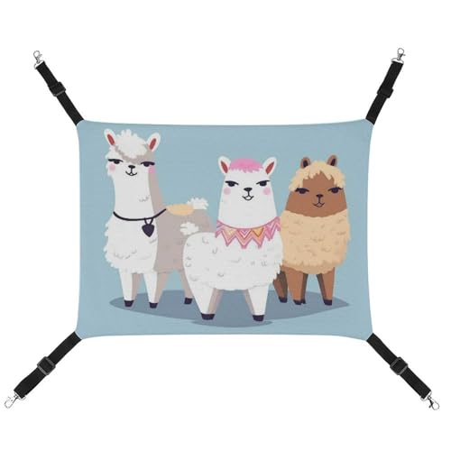 RKJVB Atmungsaktive Haustier-Hängematte mit verstellbaren Riemen, niedlicher Alpaka-Druck, wendbar, Katzenbett, Hundematten für kleine Kaninchen, Frettchen, Meerschweinchen, 42 x 33 cm von RKJVB