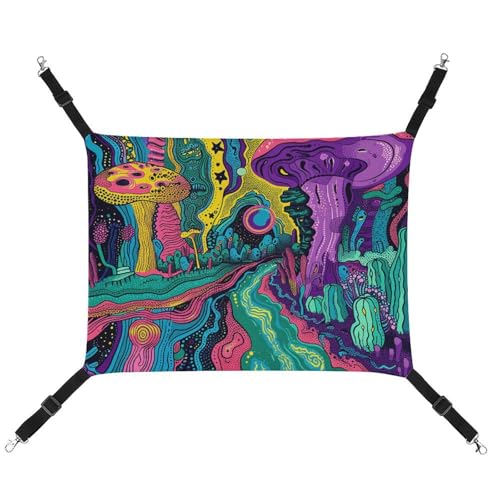 RKJVB Atmungsaktive Haustier-Hängematte mit verstellbaren Riemen, psychedelischer Stil, Linien, bedruckt, wendbar, Katzenbett, Hundematten für kleine Kaninchen, Frettchen, Meerschweinchen, 42 x 33 cm von RKJVB