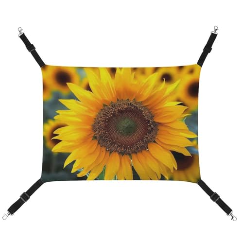 RKJVB Atmungsaktive Haustier-Hängematte mit verstellbaren Riemen, schöner Sonnenblumen-Druck, wendbar, Katzenbett, Hundematten für kleine Kaninchen, Frettchen, Meerschweinchen, 42 x 33 cm von RKJVB