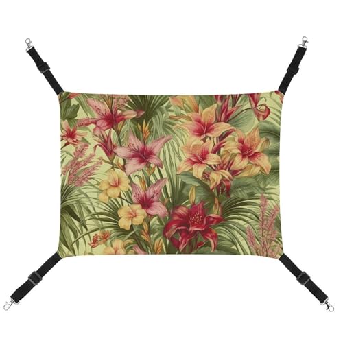 RKJVB Atmungsaktive Haustier-Hängematte mit verstellbaren Riemen, tropische Palmenblüte, bedruckt, wendbar, Katzenbett, Hundematten für kleine Kaninchen, Frettchen, Meerschweinchen, 42 x 33 cm von RKJVB