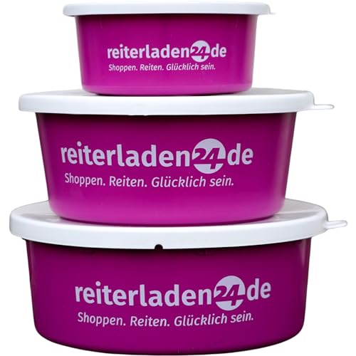 RL24 - Leckerlischale | Müslischale mit Deckel f. Pferde | Futterschale z. Aufbewahrung v. Leckerli & Pferdefutter | Leckerli-Dose in Pink | 3 Schalen je eine 2l, 5l & 8l (3er Set) | Pferdezubehör von RL24