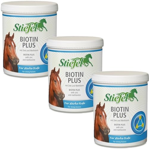 RL24 Stiefel - Biotin Plus Pellet f. Starke Hufe & Hornwachstum | Ergänzungsfuttermittel m. 3-Fach Formel aus Biotin, Methionin & Zink | Positive Wirkung auf Haut & Fell | 3 x 1000 g Dose (3er Set) von RL24