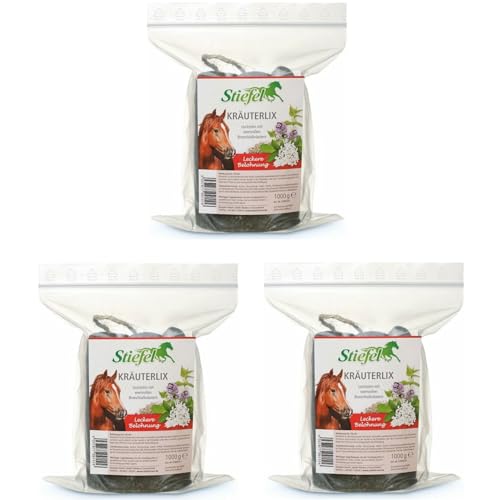 RL24 Stiefel - Kräuterlix Kräuterleckstein | Pferde-Leckstein mit Kordel | zur schmackhaften Beschäftigung | Pferdeleckerlis aus Kräutermischung | Pferde Zusatzfutter | 3 x 1000 g Tüte (3er Set) von RL24