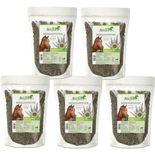 RL24 Stiefel - Mönchspfeffer für Pferde | Ergänzungsfuttermittel aus ganzen Samen | für den Zyklus & Hormonhaushalt von Pferden | ideal bei Cushing | 5 x 500 g Tüte (5er Set) von RL24