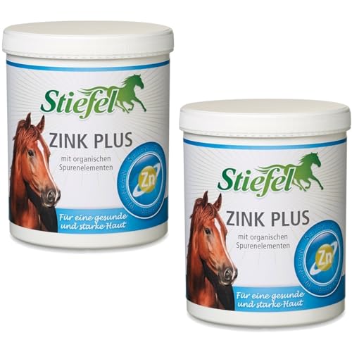 RL24 Stiefel - Zink Plus Pulver | Zink für Pferde | Power-Mischung für Haut, Fell, Huf & Immunsystem | Perfekter Fellwechselhelfer mit Zink, Selen, Eisen, Kupfer & Mangan | 2 x 900 g Dose (2er Set) von RL24