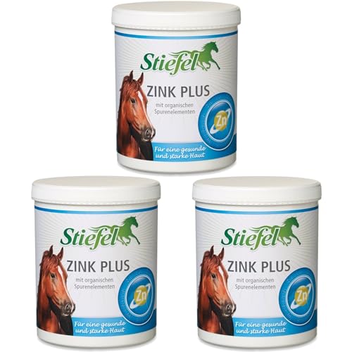 RL24 Stiefel - Zink Plus Pulver | Zink für Pferde | Power-Mischung für Haut, Fell, Huf & Immunsystem | Perfekter Fellwechselhelfer mit Zink, Selen, Eisen, Kupfer & Mangan | 3 x 900 g Dose (3er Set) von RL24