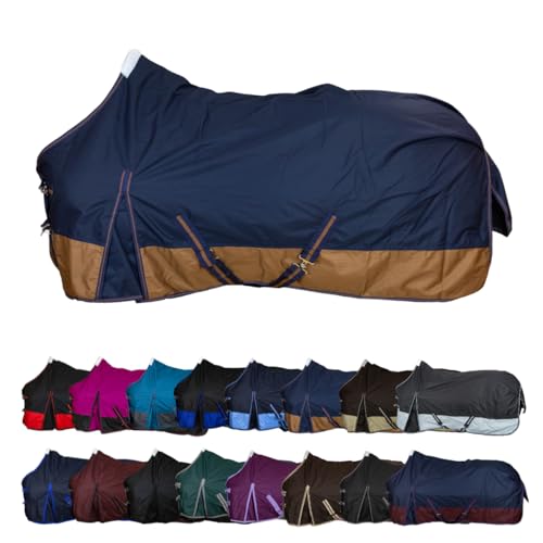 RL24 - Weidedecke 600D Basicline – Regendecke & Übergangsdecke – Wind- & wasserdichte Outdoordecke mit Innenfutter – Pferdedecke in Dunkelblau/Braun – 105cm (Polarfleecefutter) von RL24