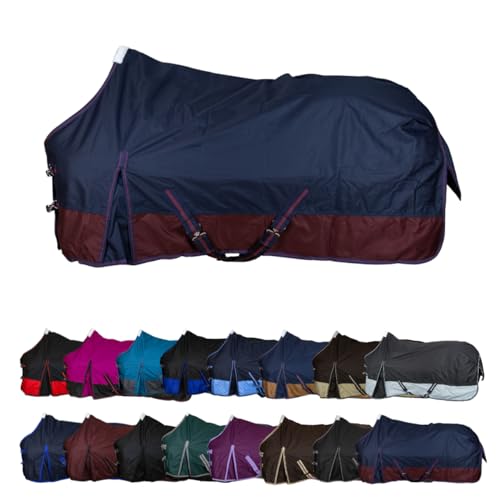 RL24 - Weidedecke 600D Basicline – Regendecke & Übergangsdecke – Wind- & wasserdichte Outdoordecke mit Innenfutter – Pferdedecke in Marine/Kastanie – 95cm (Polarfleecefutter) von RL24