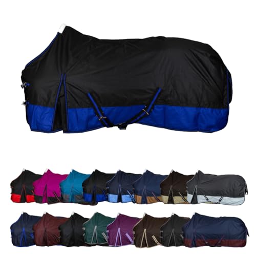 RL24 - Weidedecke 600D Basicline – Regendecke & Übergangsdecke – Wind- & wasserdichte Outdoordecke mit Innenfutter – Pferdedecke in Schwarz/Royalblau – 105cm (Polarfleecefutter) von RL24