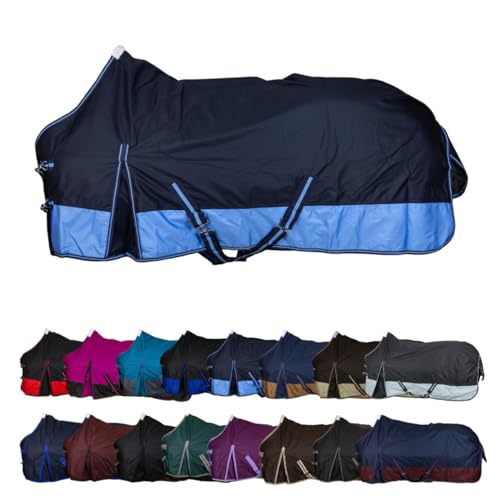 RL24 - Weidedecke 600D Basicline – Regendecke & Übergangsdecke – Wind- & wasserdichte Outdoordecke mit Innenfutter & Kreuzbegurtung – Pferdedecke in Blau/Babyblau – 105cm (Polarfleecefutter) von RL24