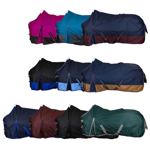 RL24 - Weidedecke 600D Basicline – Regendecke & Übergangsdecke – Wind- & wasserdichte Outdoordecke mit Innenfutter & Kreuzbegurtung – Pferdedecke in Blau/Babyblau – 125cm (Polarfleecefutter) von RL24