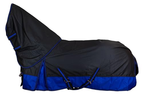 RL24 - Weidedecke Full Neck Basicline 600D Nylonfutter m. Füllung – Pferde Winterdecke – wasserdichte Outdoordecke m. Kreuzbegurtung – Pferdedecke in Schwarz/Royalblau – Größe 135cm (100g/m²) von RL24