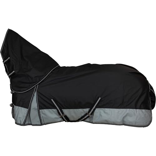 RL24 - Weidedecke Full Neck Basicline 600D Polarfleecefutter – als Regendecke & Übergangsdecke – wasserdichte Outdoordecke mit Kreuzbegurtung – Pferdedecke in Schwarz/Grau – Größe 165cm von RL24