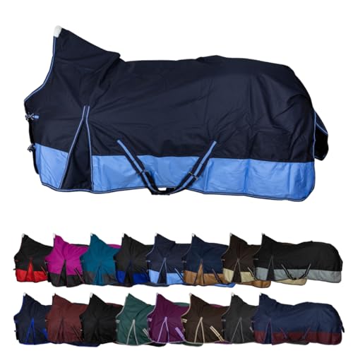 RL24 - Weidedecke High Neck Basicline 600D – Regendecke & Übergangsdecke – wasserdichte Outdoordecke mit Kreuzbegurtung – Pferdedecke in Blau/Babyblau – Größe 115cm (Nylonfutter) von RL24