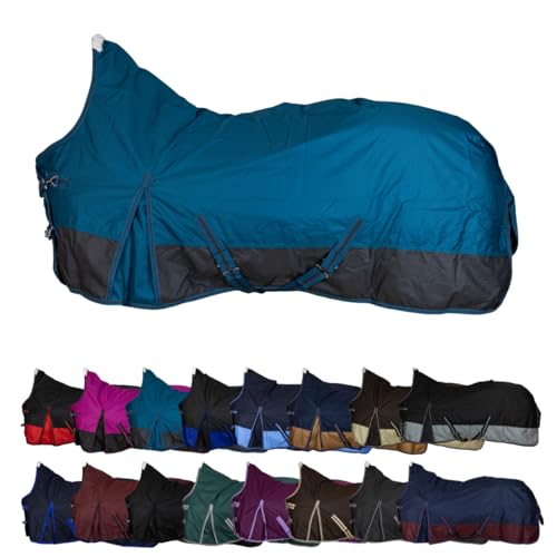 RL24 - Weidedecke High Neck Basicline 600D – Regendecke & Übergangsdecke – wasserdichte Outdoordecke mit Kreuzbegurtung – Pferdedecke in Petrol/Graphit – Größe 105cm (Polarfleecefutter) von RL24