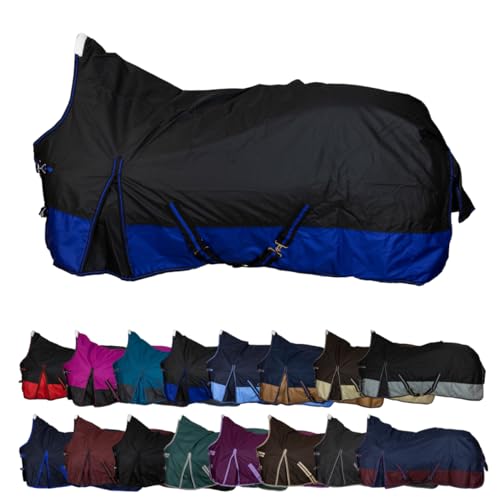 RL24 - Weidedecke High Neck Basicline 600D – Regendecke & Übergangsdecke – wasserdichte Outdoordecke mit Kreuzbegurtung – Pferdedecke in Schwarz/Royalblau – Größe 105cm (Polarfleecefutter) von RL24