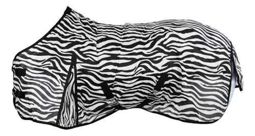 RL24 - Zebra Fliegendecke mit Kreuzgurt – reißfeste & feinmaschige Pferdedecke – Weidedecke zum Schutz vor Insekten – mit Schweifriemen & extra Langen Seiten – Outdoor-Pferdedecke – 105 cm von RL24