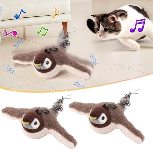 RLEHJN Katzenspielzeug Vogel, Interaktives Katzenspielzeug Echte Flattern Und Zwitschern, Nteraktives Katzenspielzeug Selbstbeschäftigung, Interactive Cat Toy, Flapping Bird Cat Toy (2PC) von RLEHJN