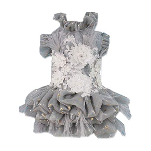 Haustier-Hochzeitskleid für Katzen und Hunde, Schwerindustrie, exquisiter Palast-Stil, grau, wunderschöne Feder, kurzes Hochzeitskleid (Größe: XS) (L) von RLUYFGGTLNHGT