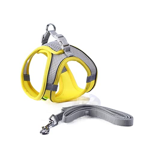 RLVYTA Hundeleine Hundegeschirr-Leine-Set, verstellbar, Welpen-Katzengeschirr, Weste, Outdoor-Laufleine Verstellbare Führleine(Yellow,S) von RLVYTA