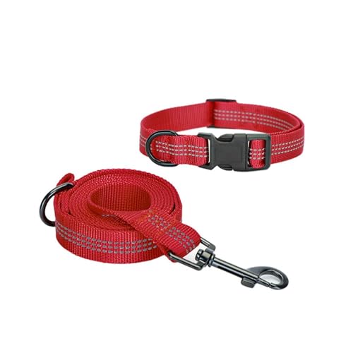 RLVYTA Hundeleine Pet Collar Leine Set Hunde- und Katzenhalsband und verstellbare Leine Verstellbare Führleine(RED Set,26-42CM) von RLVYTA