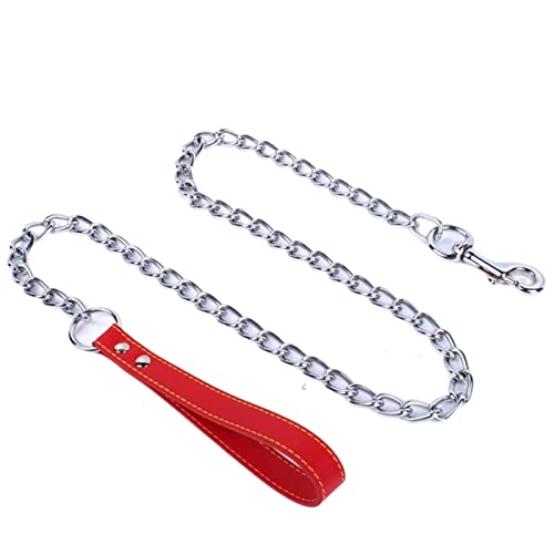 RLVYTA Hundeleine Robuste Metallkette Hundeleine Outdoor Pet Traktionsseil Anti-Biss-Kette Verstellbare Führleine(Red,4mmX120cm) von RLVYTA