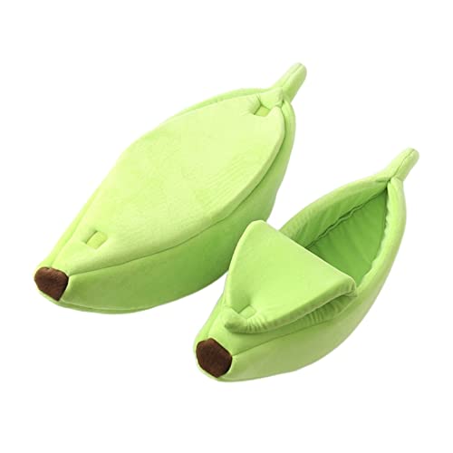 RLVYTA Hundematte Bananen-Katzenbett-Haus, niedlich, gemütlich, Katzenmatte, warm, tragbar, Haustierkorb, Zwinger, Hundekissen Katzenbett(Green,M 55x20x15) von RLVYTA