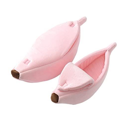 RLVYTA Hundematte Bananen-Katzenbett-Haus, niedlich, gemütlich, Katzenmatte, warm, tragbar, Haustierkorb, Zwinger, Hundekissen Katzenbett(Pink,L 65x25x18) von RLVYTA