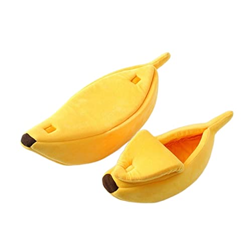 RLVYTA Hundematte Bananen-Katzenbett-Haus, niedlich, gemütlich, Katzenmatte, warm, tragbar, Haustierkorb, Zwinger, Hundekissen Katzenbett(Yellow,L 65x25x18) von RLVYTA