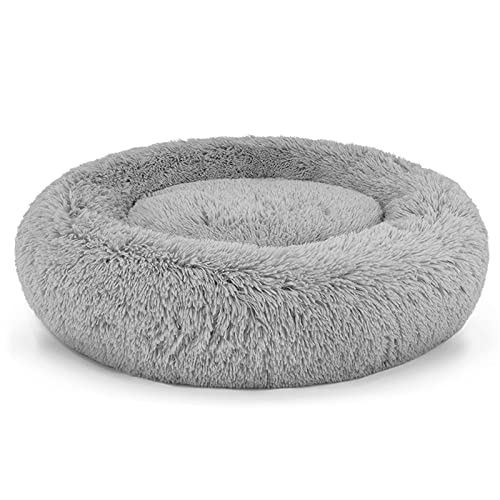 RLVYTA Hundematte Haustier-Hundebett, superweiche Hundehütte, rund, Flauschiges Katzenhaus, warmes, bequemes Schlafkissen, Matte, Sofa Katzenbett(Light Grey,M-60CM) von RLVYTA