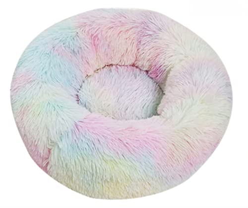 RLVYTA Hundematte Hundebett, beruhigendes Katzenbett, Haustierhütte, weiches, Flauschiges Kissen, Schlafsack, Matte für große Hunde Katzenbett(Rainbow,XS Diameter 40cm) von RLVYTA