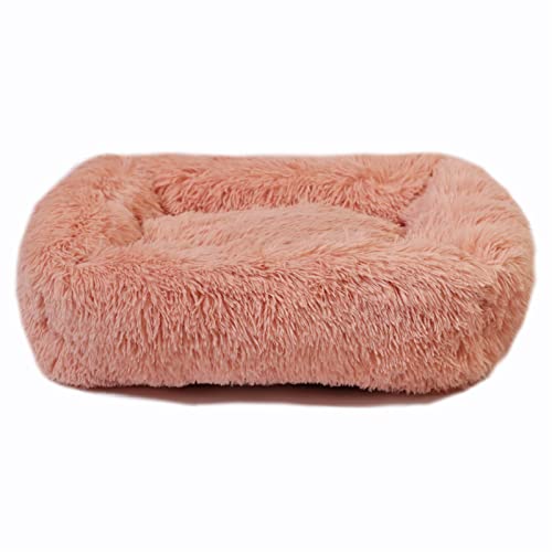 RLVYTA Hundematte Hundebett Haus Weiche Lange Plüsch-Katzenmatte Quadratisches Katzenbett Haus Katzen Hundematte Winter Haustier Kissen Katzenbett(Leather Pink,M-66x56x18cm) von RLVYTA