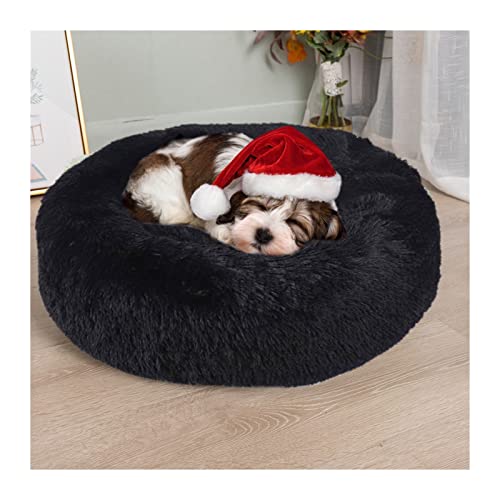 RLVYTA Hundematte Hundekissenbett Haustiersofa für Katzenhundehausbett Runde Katze Winter warmes Bett Haustierbetten Katzenbett(Nest-Black,100cm) von RLVYTA