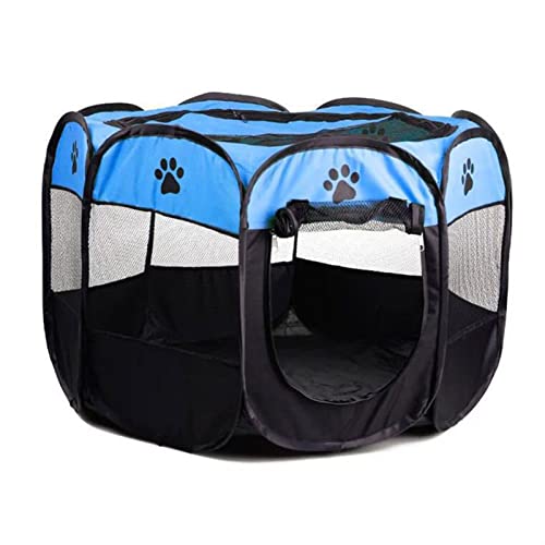 RLVYTA Hundematte Outdoor Zwingerzaun Katzenraum Tragbares Hundehaus Atmungsaktiver und einfach zu bedienender achteckiger Zaun Katzenbett(Blue,M) von RLVYTA