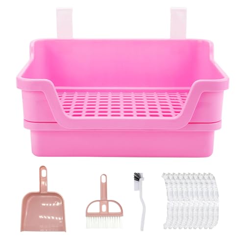 RMNHPTK Große Kaninchentoilette Kaninchentoilette Kaninchen Töpfchen Training Ecke Riesige Hasentoilette mit Kunststoffgitter Tiefe Dump Tray für Erwachsene Kleintiere (Rosa) von RMNHPTK