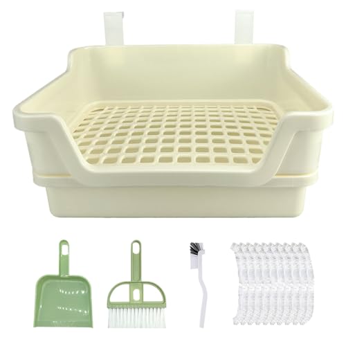 RMNHPTK Große Kaninchentoilette Kaninchentoilette Kaninchen Töpfchen Training Ecke Riesige Hasentoilette mit Kunststoffgitter Tiefe Dump Tray für Erwachsene Kleintiere (Weiß) von RMNHPTK