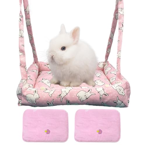 RMNHPTK Kaninchen-Hängematten-Schaukel Kleintier-Hängeschaukel Hängematte Bett mit 2 Pads Haustier Hängematte Schaukel für Kaninchen, Meerschweinchen, Chinchillas, Kätzchen (Rosa Kaninchen) von RMNHPTK