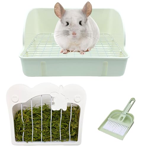 RMNHPTK Kaninchentoilette mit Heu-Futterstation, Kaninchenkäfig, Zubehör, Kleintiere, Töpfchen, Heuspender, Reinigungsset für Kaninchen, Hasen, Chinchillas (Weiß) von RMNHPTK