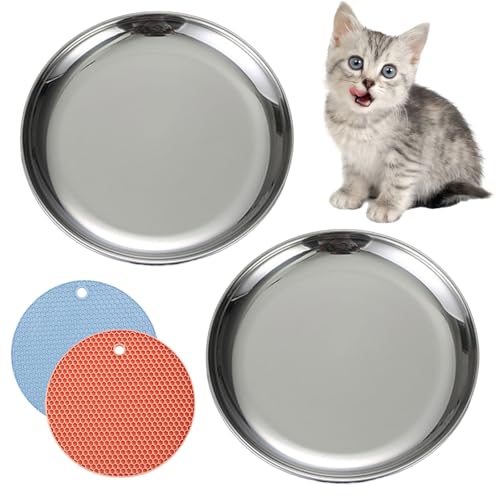 RMNHPTK Katzenfutter, Edelstahl, flache Katzenschale, Entlastung, Schnurrhaar, Müdigkeit, Katzenfutter, Wassernapf mit rutschfesten Pads, grundlegender Metallschale für Katzen, Kätzchen, 15 cm, 2 von RMNHPTK