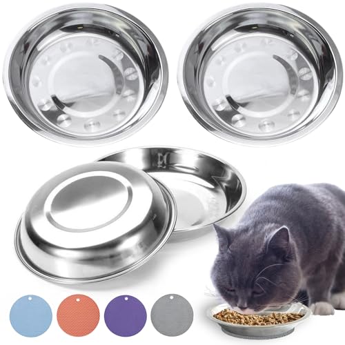 RMNHPTK Katzennäpfe aus Edelstahl, Katzenfutterschüssel, flache breite Katzennapf, Entlastung, Schnurrhaar, Müdigkeit, Katzenfutter, Wassernapf mit rutschfesten Tischsets für Katze, kleine Hunde, von RMNHPTK