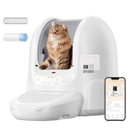 RNRN V1 Max Selbstreinigende Katzentoilette, 70L Offene Katzenklo Selbstreinigend,APP-Steuerung,360° Intelligenter Einklemmschutz,Anti-Odor,Große Automatisches Katzenklo für Mehrere Katzen von RNRN