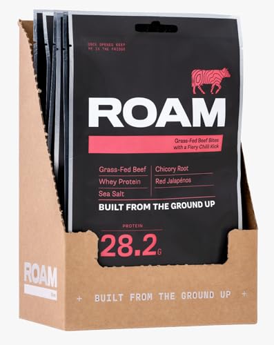 ROAM Natürliche Proteinhappen, Mahlzeit Ersatz Keto Bites, 6 x 70g Rindfleisch Bites & Gesunde Snacks, Ideal für Carnivore Diät, Glutenfreie Keto Sticks (6 x 70g Bites, Rindfleisch Bites Chili) von ROAM