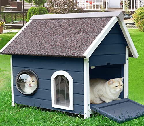 Outdoor Katzenhaus Feral Katzenhaus Outdoor wetterfest mit Fluchttür empfohlen für 2-3 Katzen (blau) von ROCKEVER