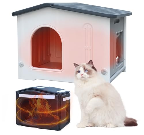 Rockever 100% isoliertes Katzenhaus im Freien mit Auskleidung, wasserdichte Katzenhütten für Wildkatzen Indoor Katzenhaus Beheiztes Katzenhaus für Winter Outdoor Katzen, Rundum Schaumstoff-Design von ROCKEVER