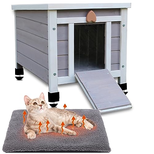 Rockever Feral Katzenhaus für den Außenbereich, wetterfest, mit Fluchtür und transparenten Fenstern für 2 Katzen, Grau mit Matte von ROCKEVER